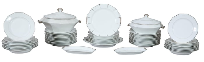 Forty-Six Piece Partial Set of Limoges Porcelain Dinnerware, 20th c., Plates- H.-1 in., Dia.- 9 3/4