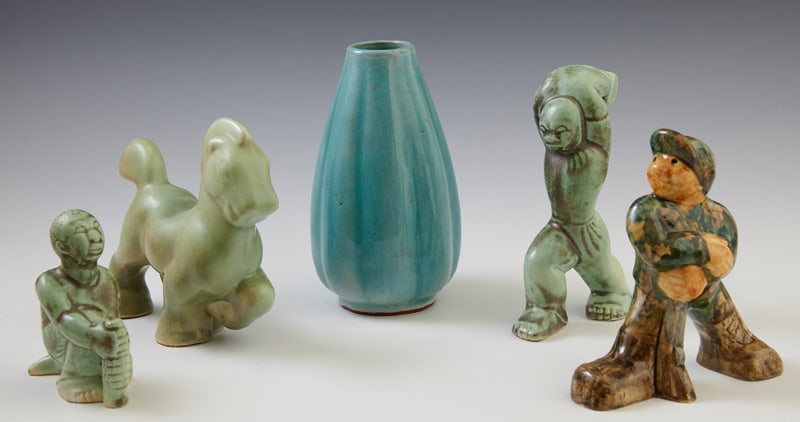 Group of Five Pieces of Shearwater Pottery, 20th c., Vase- H.- 5 7/8 in., Dia.- 3 3/8 in. (5 Pcs.) (1 of 1)
