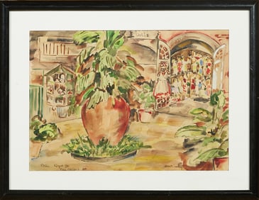 Janet Crawley (American, 20th/21st Century), "Patio Royal Street," H.- 13 1/4 in., W.- 19 1/4 in.,
