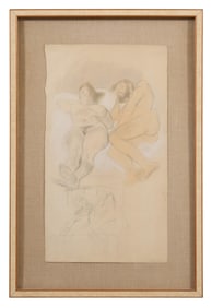 Raphael Soyer (American, 1899-1988), "Male and Female Nudes in Bed: Double Sketch," Sight- H.- 23