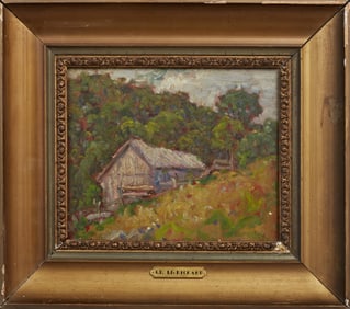 Attributed to J. P. McRickard (New York, b. 1872), "Cabin in the Woods," 20th c., H.- 7 3/4 in., W.-
