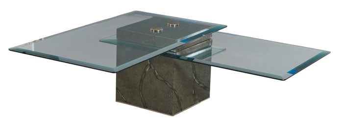 Carson's Cantilever Faux Marble and Glass Low Table, 20th c., H.- 18 1/2 in., W.- 53 in., D.- 53 in.