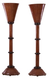 Pair of French Art Deco Inlaid Jardiniere, early 20th c., Each- H.- 69 1/2 in., W.- 18 in., D.- 18