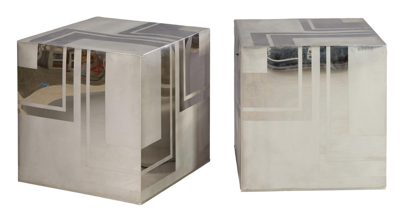 Pair of Contemporary Paul Evans Style Stainless Steel Cube Side Tables, 20th c., Each- H.- 22 1/4 (1 of 20)
