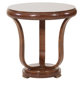 Art Deco Style Walnut Side Table, 20th c., H.- 28 in., Dia.-17 1/2 in.
