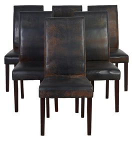 Set of Six Contemporary High Back Leather Chairs, 20th c., Each- H.- 40 in., W.- 19 in., D.- 21 in.