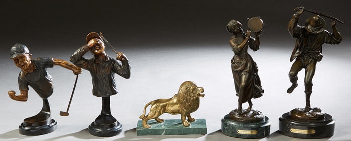Group of Five Cabinet Bronzes, 20th c., Dancers- H.- 11 3/4 in., Dia.- 5 in. (5 Pcs.)
