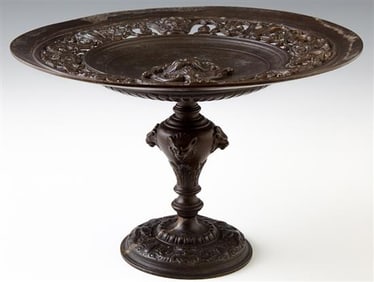 Patinated Bronze Baroque Style Tazza, early 20th c., H.- 6 7/8 in., Dia.- 10 3/16 in.
