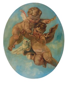 American School, "Putti and Dove in the Clouds," 20th c., H.- 27 3/4 in., W.- 22 3/8 in.