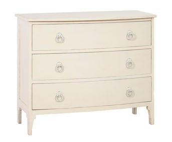 Modern Polychromed Bow Front Chest of Drawers, 21st c., H.- 36 1/2 in., W.- 45 in., D.- 20 1/4 in.