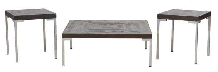 Three Piece Contemporary Wood and Metal Tables, 21st c., Largest- H.- 42 in., W.- 42 in. (3 Pcs.)