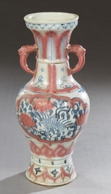 Chinese Blue and Red Porcelain Baluster Vase, 20th c., H.- 14 3/8 in., Dia.- 6 1/2 in.