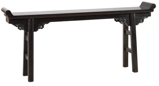 Chinese Ebonized Altar Table, late 19th c., H.- 35 in., W.- 77 1/4 in., D.- 12 in.