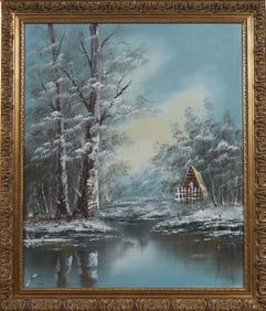 R. Willa, "Winter Scene," 20th/21st c., Sight- H.- 23 1/4 in., W.- 19 1/2 in., Framed- H.- 27 1/2