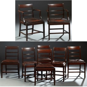 Set of Eight Mahogany Hepplewhite Style Dining Chairs, 20th c., Armchair- H.- 33 in., W.- 21 in.,