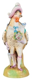 Polychromed Meissen Rooster Man Spill Vase, 19th c., H.- 10 1/2 in., W.- 4 1/2 in., D.- 5 1/2 in.