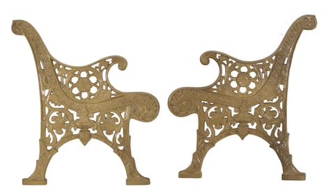 Pair of Solid Brass Powder Coated Bench Ends, 19th/20th c., Each- H.- 32 in., W.-27 in. (2 Pcs.)