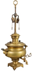 Brass Samovar Lamp, 19th c. and later, H.- 33 in., W.- 15 in., D.- 14 in.