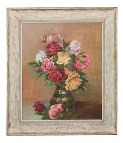 C. Bonnet, "Rose Bouquet Still Life," H.- 25 5/8 in., W.- 21 1/4 in., Framed- H.- 32 3/4 in., W.- 28
