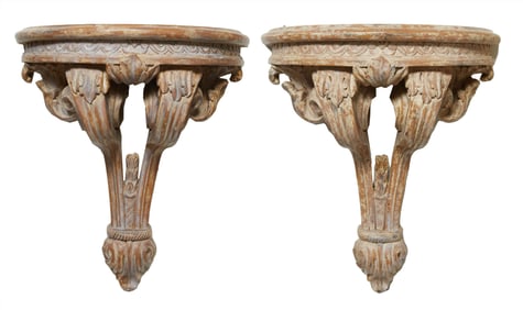 Pair of Italian Style Molded Composite Bracket Shelves, Each- H.- 16 3/4 in., W.- 15 in., D.- 7 1/2
