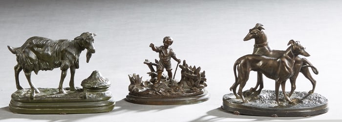 Group of Three Metal Cabinet Figures, 19th c., Goat- H.- 4 1/2 in., W.- 5 1/2 in., D.- 2 3/4 in. (3
