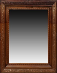 French Louis XV Style Carved Mahogany Overmantel Mirror, late 19th c., H.- 47 in., W.- 38 in., D.- 3