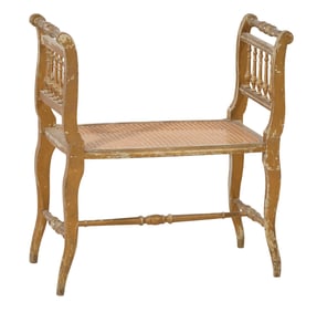 French Provincial Louis XV Style Carved Beech Music Bench, 19th c., H.- 28 1/8 in., W.- 25 3/8 in.,