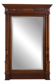 French Henri II Style Walnut Overmantel Mirror, late 19th c., H.- 50 in., W.- 36 in., D.- 5 in.