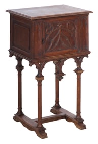 French Gothic Oak Side Table, late 19th c., H.- 33 1/2 in., W.- 21 in., D.- 16 in.