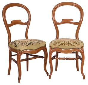 Pair of Louis Philippe Needlepoint Beech Side Chairs, mid 19th c., Each- H.- 35 in., W.- 18 in., D.-