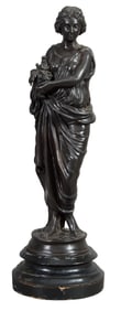 Bronzed Plaster Statue of a Classical Maiden with Flowers, late 19th/early 20th c., H.- 16 1/2 in,