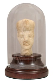 Ancient Egyptian Carved Marble Pharaoh Bust, Bust- H.- 4 in., W.- 2 in., D.- 3 in., Overall- H.- 7