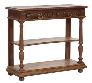 French Henry II Carved Walnut Desserte, 20th c., H.- 39 1/2 in., W.- 44 3/4 in., D.- 17 3/4 in.