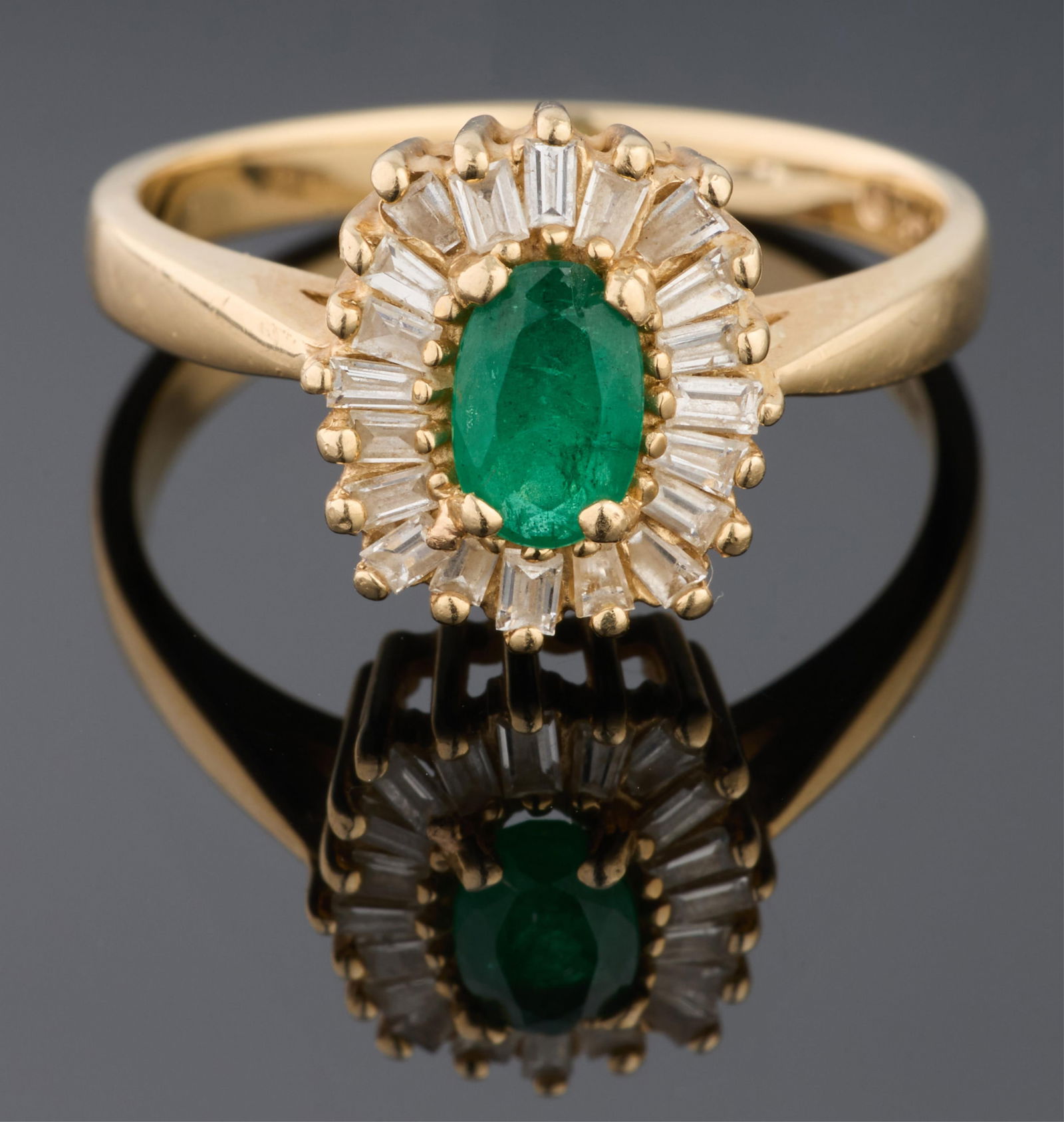Lady's 14K Yellow Gold Emerald and Diamond Dinner Ring, Size- 6 1/4. (1 of 2)