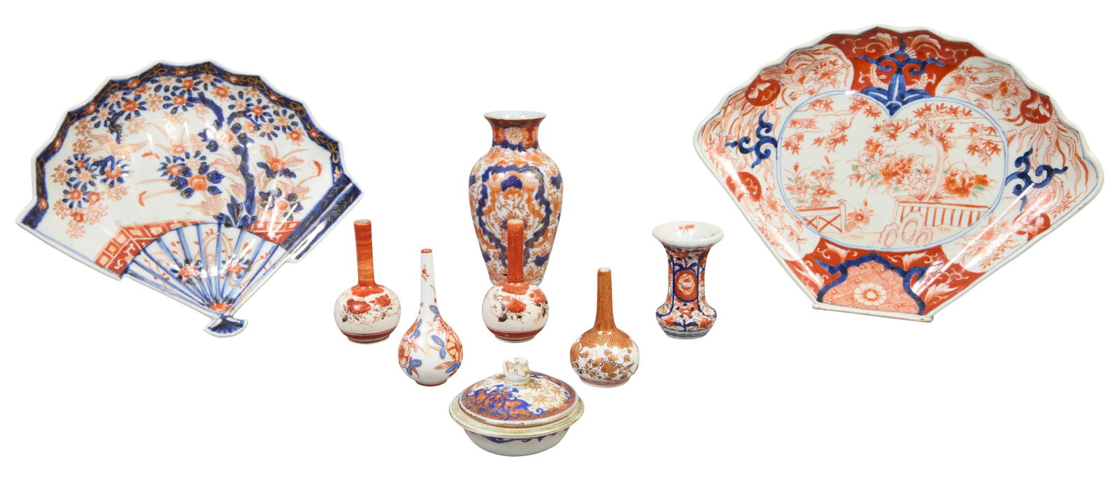 Group of Nine Pieces of Japanese Imari Porcelain, 19th c., Largest Vase- H.- 6 1/4 in., Dia.- 3 1/2 (1 of 7)