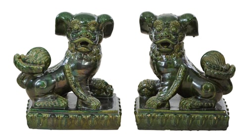 Pair of Large Chinese Ceramic Foo Dogs, 20th c., Each- H.- 24 in., W.- 21 1/2 in., D.- 14 1/2 in. (2