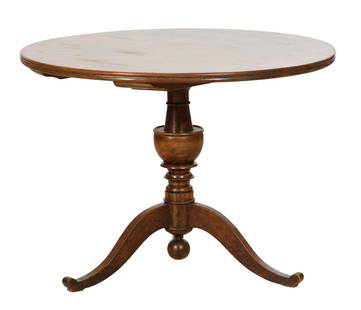 French Louis Philippe Walnut Side Table, mid 19th c., H.- 29 in., Dia.- 39 in.: French Louis Philippe Walnut Side Table, mid 19th c., the round reeded top over robust baluster standard, to spherule pendant, on splayed legs, H.- 29 in., Dia.- 39 in.