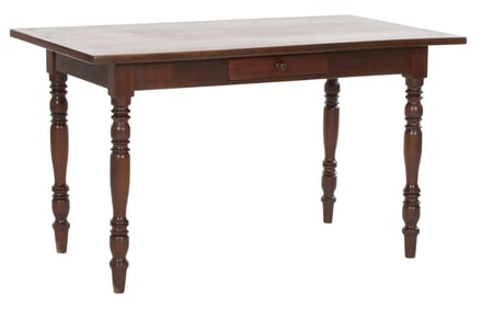 French Louis Philippe Walnut Farmhouse Table, mid 19th c., H.- 31 3/4 in., W.- 55 1/4 in, D.- 31 1/2