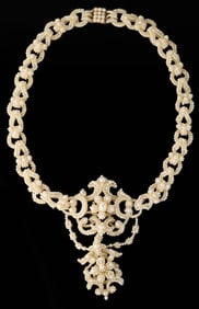 18K Rose Gold Seed Pearl Choker, 19th c., H.- 3 in., L.- 15 in.