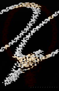 18K Rose Gold Seed Pearl Choker, 19th c., H.- 3 in., L.- 15 in.: 18K Rose Gold Seed Pearl Choker, 19th c., with an elaborate seed pearl pendant with a mother of pearl backing, the pearl mounted 18K rose gold clasp, H.- 3 in., L.- 15 in. Please Note: Proper forms of