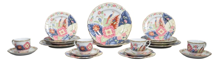 Twenty Piece Gump's San Francisco Floral Porcelain Partial Dinner Service, 20th c., Dinner- H.- 1