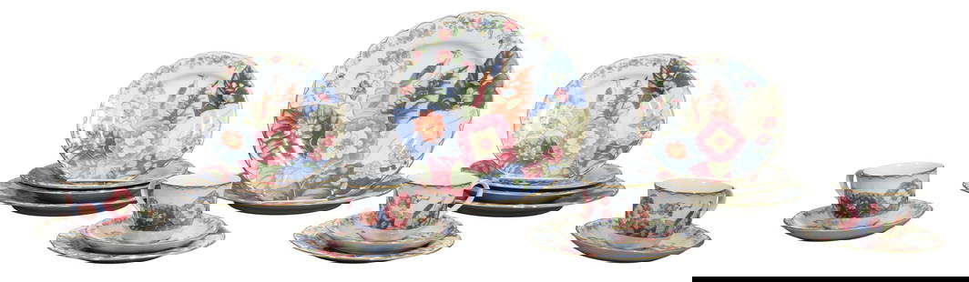 Twenty Piece Gump's San Francisco Floral Porcelain Partial Dinner Service, 20th c., Dinner- H.- 1: Twenty Piece Gump's San Francisco Floral Porcelain Partial Dinner Service, 20th c., #9751, in the Carolina Garden pattern, consisting of four coffee cups, four saucers, four bowls, four salad plates,