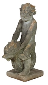 Cast Stone Garden Figure, 20th c., H.- 37 in., W.- 14 in., D.- 21 in.