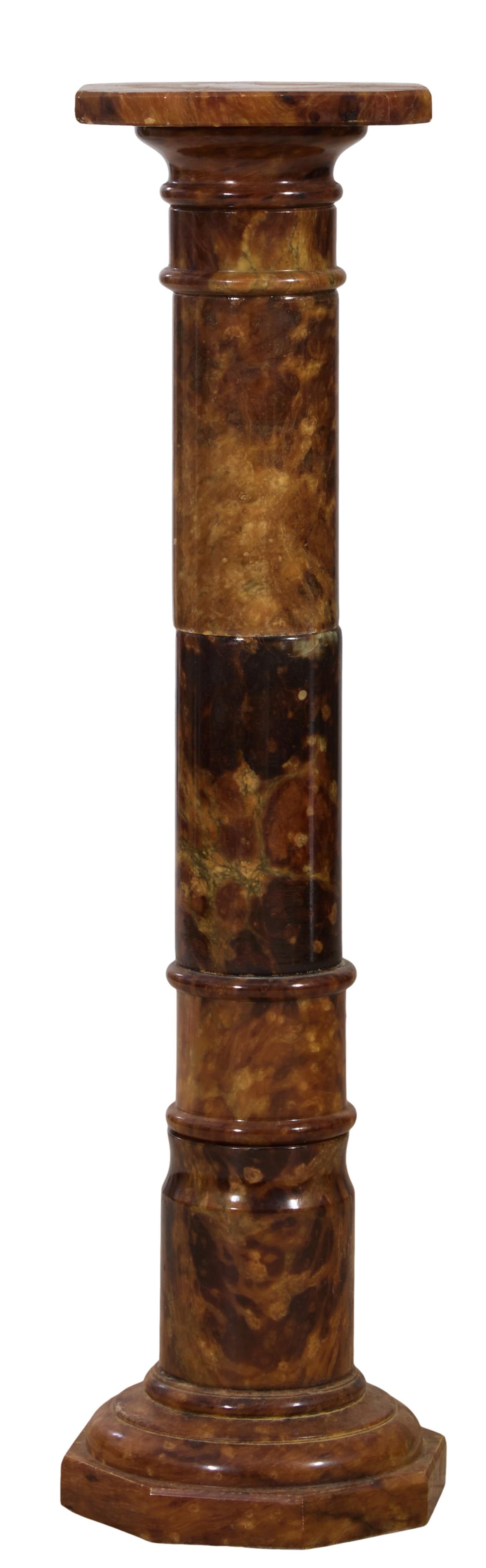 Highly Figured Carved Brown Marble Pedestal, 20th c., H.- 39 1/2 in., W.- 11 in., D.- 11 in. (1 of 1)