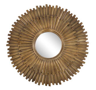 Contemporary Two Layer Patinated Metal Starburst Mirror, 21st c., Dia.- 42 in.: Contemporary Two Layer Patinated Metal Starburst Mirror, 21st c., the alternating raised and lower sun rays in two layers, projecting from a central bezel set mirror, Dia.- 42 in.