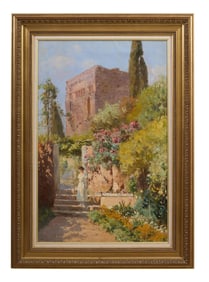 Continental School (19th Century), "Mediterranean Garden View," H.- 29 3/4 in., W.- 19 1/8 in.,