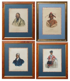 Four McKenney and Hall Indian Colored Lithographs, 1842, Each- H.- 16 1/2 in., W.- 12 3/4 in.,
