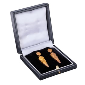 Pair of 18K Yellow Gold Pendant Earrings, Each- H.- 1 1/2 in., W.- 3/8 in. (2 Pcs.)