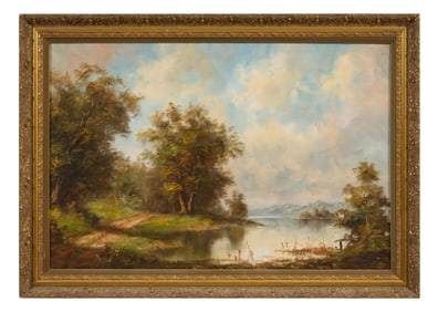Continental School (20th Century), "Country Road Landscape," H.- 24 in., W.- 36 1/4 in., Framed- H.-