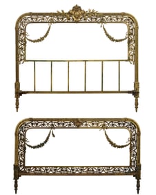 French Belle Epoque Brass Bed, late 19th c., Headboard- H.- 52 in., W.- 60 in. (2 Pcs.)